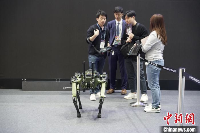 圖為觀眾在展會(huì)參觀機(jī)器人?！⑿?攝